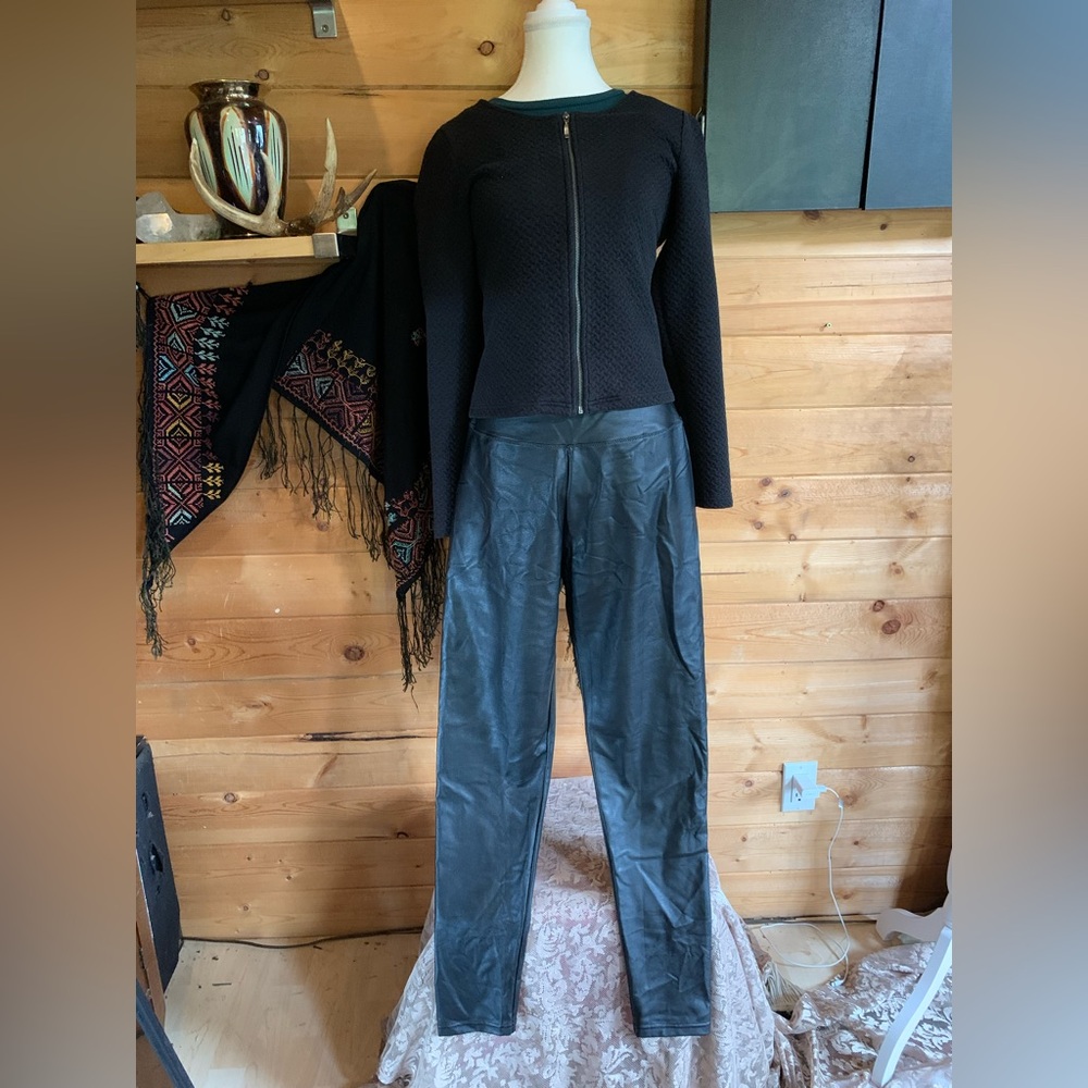 Matte Black Faux Leather Lined Leggings Women XL